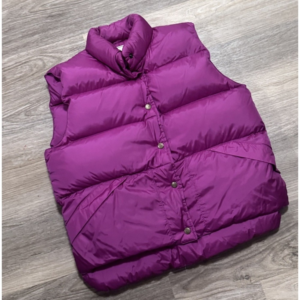 Vintage L.L. Bean Women's Large Puffer Vest Goose Down‎ Snap Front Magenta Pink
